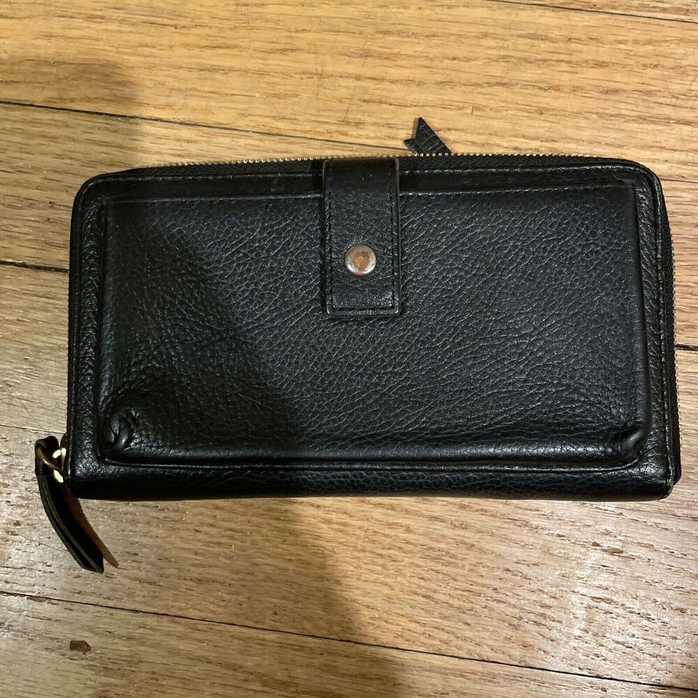 MARK & GRAHAM Navy Black Pebbled Leather Large Zip Around Wallet